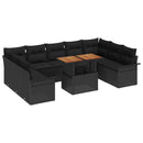 Havesofa Sæt 10 pcs Sort Polyrattan og pulverlakeret stål