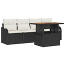 Havesofa Sæt med pude 5 pcs Sort og Cream polyrattan