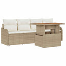 Havesofa Sæt med pude 5 pcs Beige og creme polyrattan