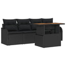 Havesofa Sæt med pude 5 pcs Sort polyrattan