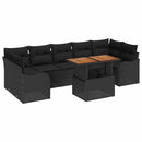 Havesofa Sæt med pude 8 pcs Sort polyrattan