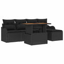 Havesofa Sæt med pude 6 pcs Sort polyrattan