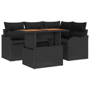 Havesofa Sæt med pude 5 pcs Sort polyrattan