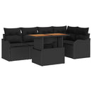 Havesofa Sæt med pude 6 pcs Sort polyrattan