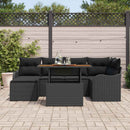Havesofa Sæt 7 pcs Sort Polyrattan og pulverlakeret stål