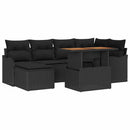 Havesofa Sæt 7 pcs Sort Polyrattan og pulverlakeret stål