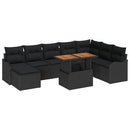 Havesofa Sæt 9 pcs Sort Polyrattan og pulverlakeret stål