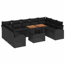 Havesofa Sæt 10 pcs Sort Polyrattan og pulverlakeret stål