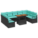 Havesofa Sæt med pude 10 pcs Sort og Blågrøn