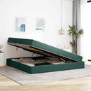 Seng med opbevaring og madras Mørkegrøn 200 x 200 cm Fløjl