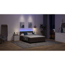 Box spring seng med LED-lysstrimler Mørk Brun 140 x 200 cm Stof