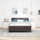 Box spring seng med LED-lysstrimler Mørk Brun 140 x 200 cm Stof