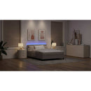 Box spring seng med madras med LED Gråbrun 140 x 200 cm Stof