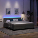 Box spring seng med LED-lysstrimler Mørkegrå 180 x 200 cm Stof