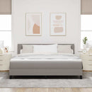 Box spring seng med LED-lysstrimler Gråbrun 180 x 200 cm Stof