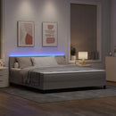 Box spring seng med LED-lysstrimler Gråbrun 180 x 200 cm Stof