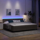 Box spring seng med LED-lysstrimler Mørk Brun 200 x 200 cm Stof