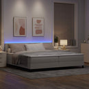Box spring seng med LED-lysstrimler Gråbrun 200 x 200 cm Stof