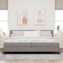 Box spring seng med LED-lysstrimler Gråbrun 200 x 200 cm Stof