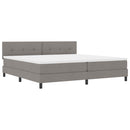 Box spring seng med LED-lysstrimler Gråbrun 200 x 200 cm Stof