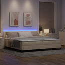 Box spring seng med LED-lysstrimler Creme 200 x 200 cm Stof