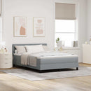 Box spring seng med LED-lysstrimler Lysegrå 140 x 190 cm Stof