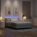 Box spring seng med LED-lysstrimler Lysegrå 160 x 200 cm Stof