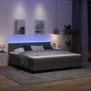 Box spring seng med LED-lysstrimler Mørkegrå 180 x 200 cm Stof