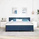 Box spring seng med LED-lysstrimler Blå 180 x 200 cm Stof