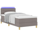 LED Box Spring Bed med LED-lysstrimler Gråbrun 90 x 190 cm Stof
