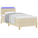 LED Box Spring Bed med LED-lysstrimler Creme 90 x 190 cm Stof