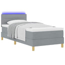 LED Box Spring Bed med LED-lysstrimler Lysegrå 90 x 200 cm Stof