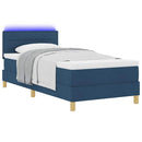 LED Box Spring Bed med LED-lysstrimler Blå 90 x 200 cm Stof
