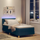 LED Box Spring Bed med pude med hovedgærde Blå 80 x 200 cm Stof