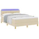 LED Box Spring Bed med LED-lysstrimler Creme 140 x 190 cm Stof