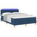 LED Box Spring Bed med LED-lysstrimler Blå 160 x 200 cm Stof