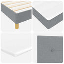 LED Box Spring Bed med hovedgærde Lysegrå 200 x 200 cm Stof
