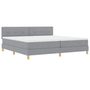 LED Box Spring Bed med hovedgærde Lysegrå 200 x 200 cm Stof