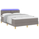 LED Box Spring Bed med hovedgærde Gråbrun 140 x 190 cm Stof