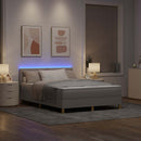 LED Box Spring Bed med hovedgærde Gråbrun 140 x 200 cm Stof