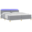 LED Box Spring Bed med hovedgærde Lysegrå 200 x 200 cm Stof