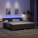 LED Box Spring Bed med hovedgærde Mørk Brun 200 x 200 cm Stof