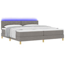 LED Box Spring Bed med hovedgærde Gråbrun 200 x 200 cm Stof