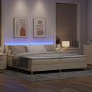 LED Box Spring Bed med LED-lysstrimler Creme 200 x 200 cm Stof