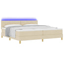 LED Box Spring Bed med LED-lysstrimler Creme 200 x 200 cm Stof