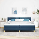 LED Box Spring Bed med LED-lysstrimler Blå 200 x 200 cm Stof