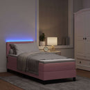 LED Box Spring Bed med madras med LED Lyserød 80 x 200 cm Fløjl
