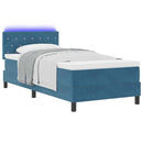LED Box Spring Bed med madras Mørk blå 90 x 190 cm Fløjl