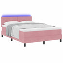 LED Box Spring Bed med madras Lyserød 140 x 190 cm Fløjl