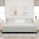 LED Box Spring Bed med madras Lysegrå 200 x 200 cm Fløjl